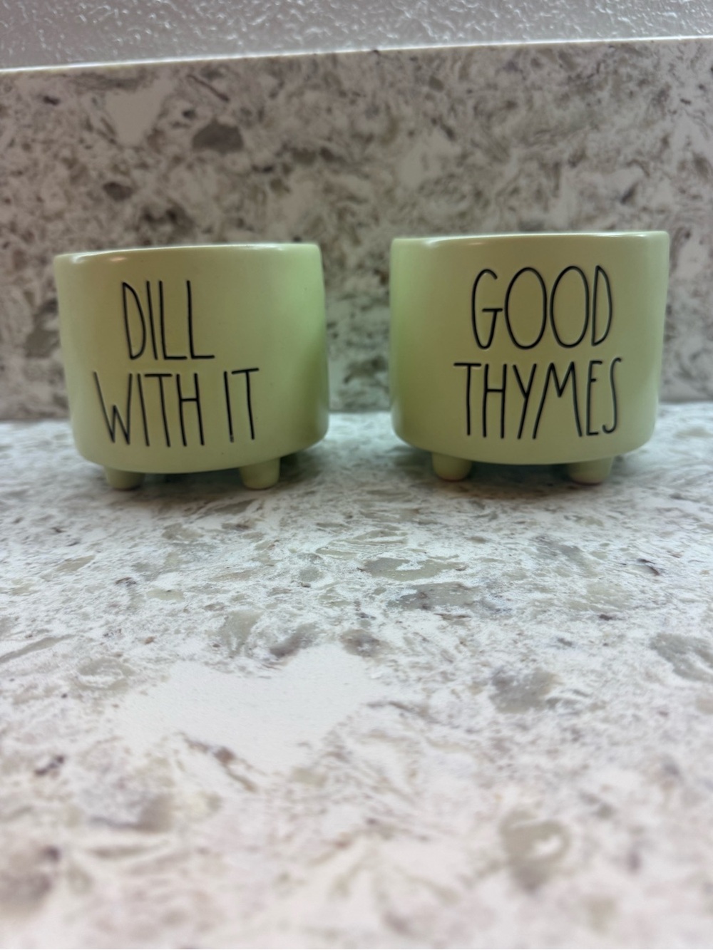 Rae Dunn Pale Green 'Dill With It' & 'Good Thymes' Planter Set